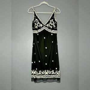 Marina Dress Womens 8 Black Beaded Babydoll V Neck Cocktail Party Formal Evening